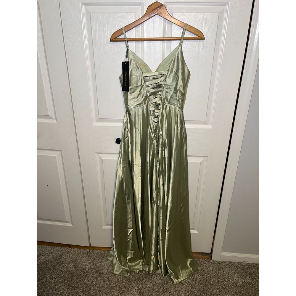 Ranth Sage Green Satin Formal Dress Lace Up Back Maxi Gown Size 2 - Picture 4 of 5